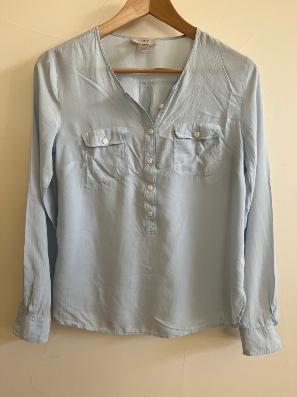 LOFT Light Blue Long-Sleeve Blouse XS